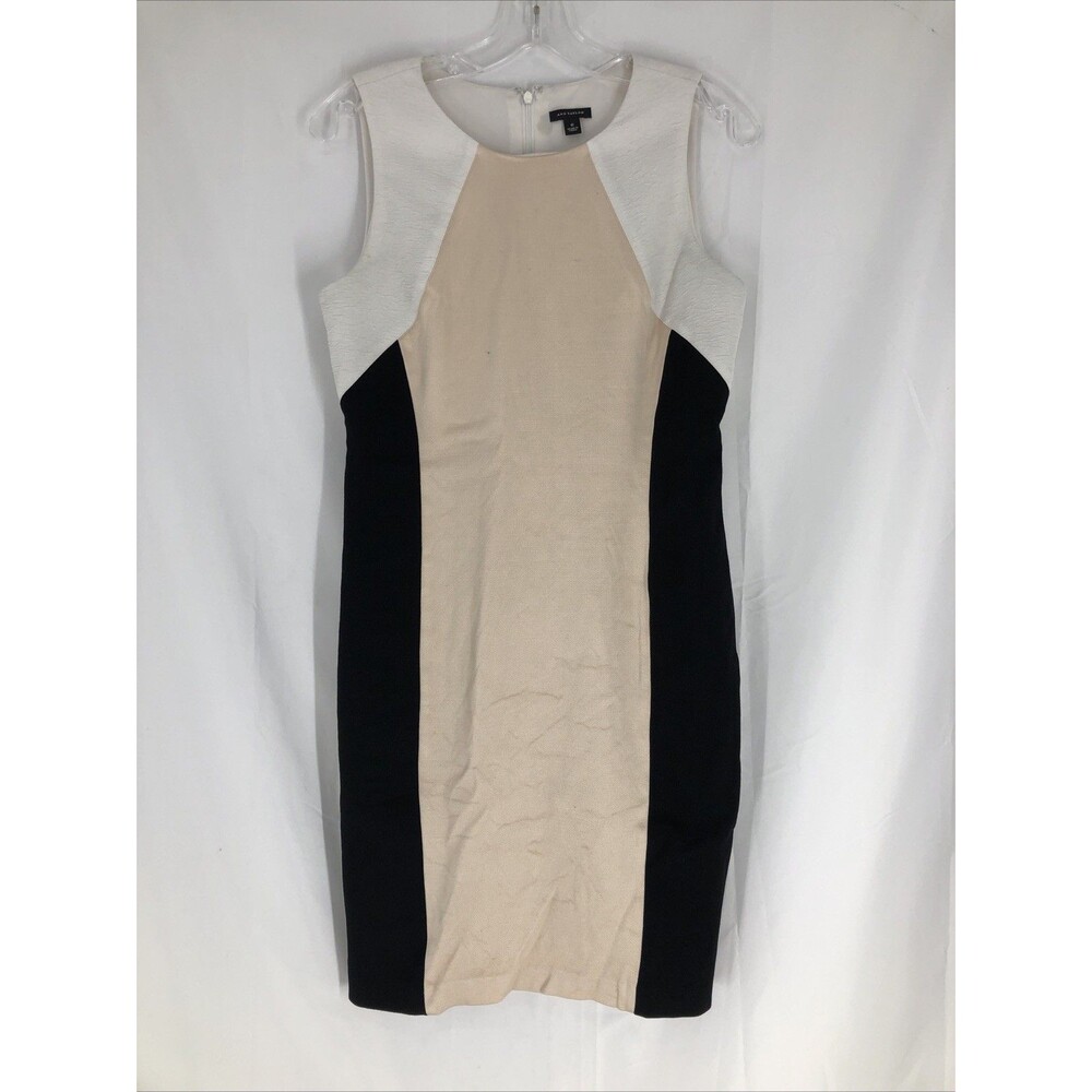 Ann Taylor LOFT Sleeveless Sheath Dress–Color Block- Cream, Beige, Black -Size 6